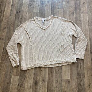 Grace + Karma Beige Knit V Neck Sweater Size XL